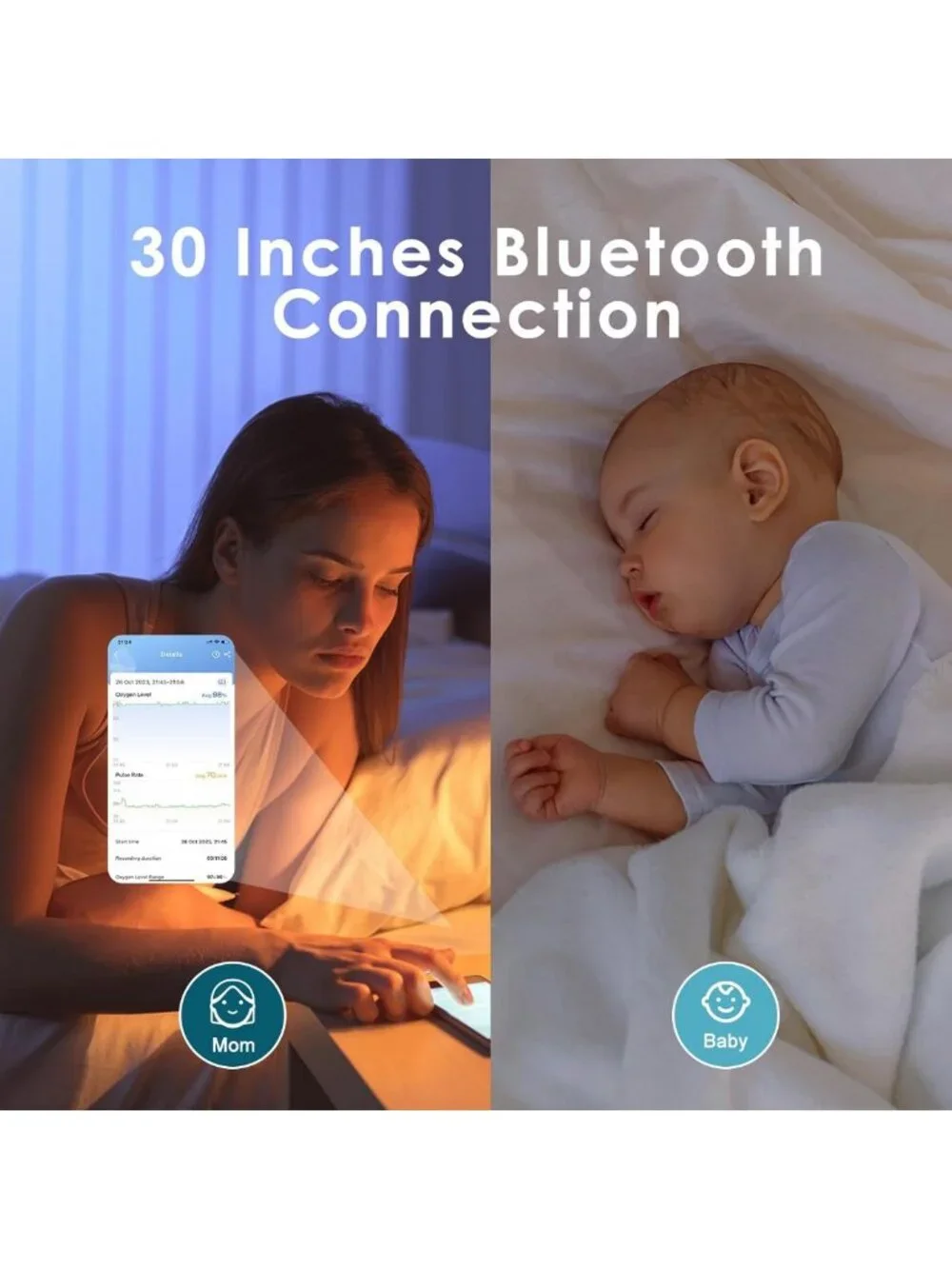 Bluetooth Fingertip Pulse Oximeter for Infants, Tracks Heart Rate & Oxygen